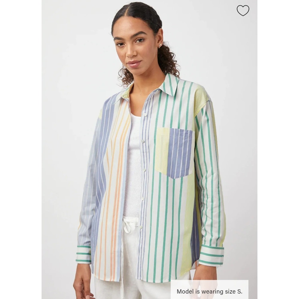 Rails Arlo Portofino Multi Stripe Organic Cotton Tencel Button‎ Up Shirt Size L